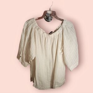 Greigh 100% Linen Off Shoulder Pinstriped Shirt Ladies XS/S Made in USA